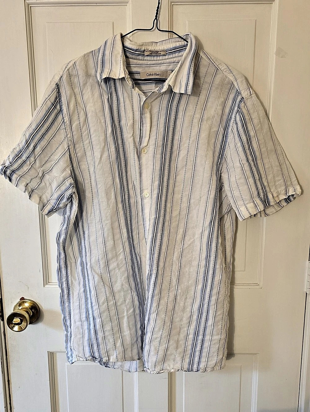 Calvin Klein Striped Lyocell Cotton Shirt Size Large